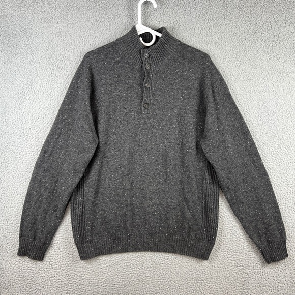 Neiman Marcus Other - Neiman Marcus Cashmere Sweater Mens Large Gray Donegal Fleck Button Mock Neck L